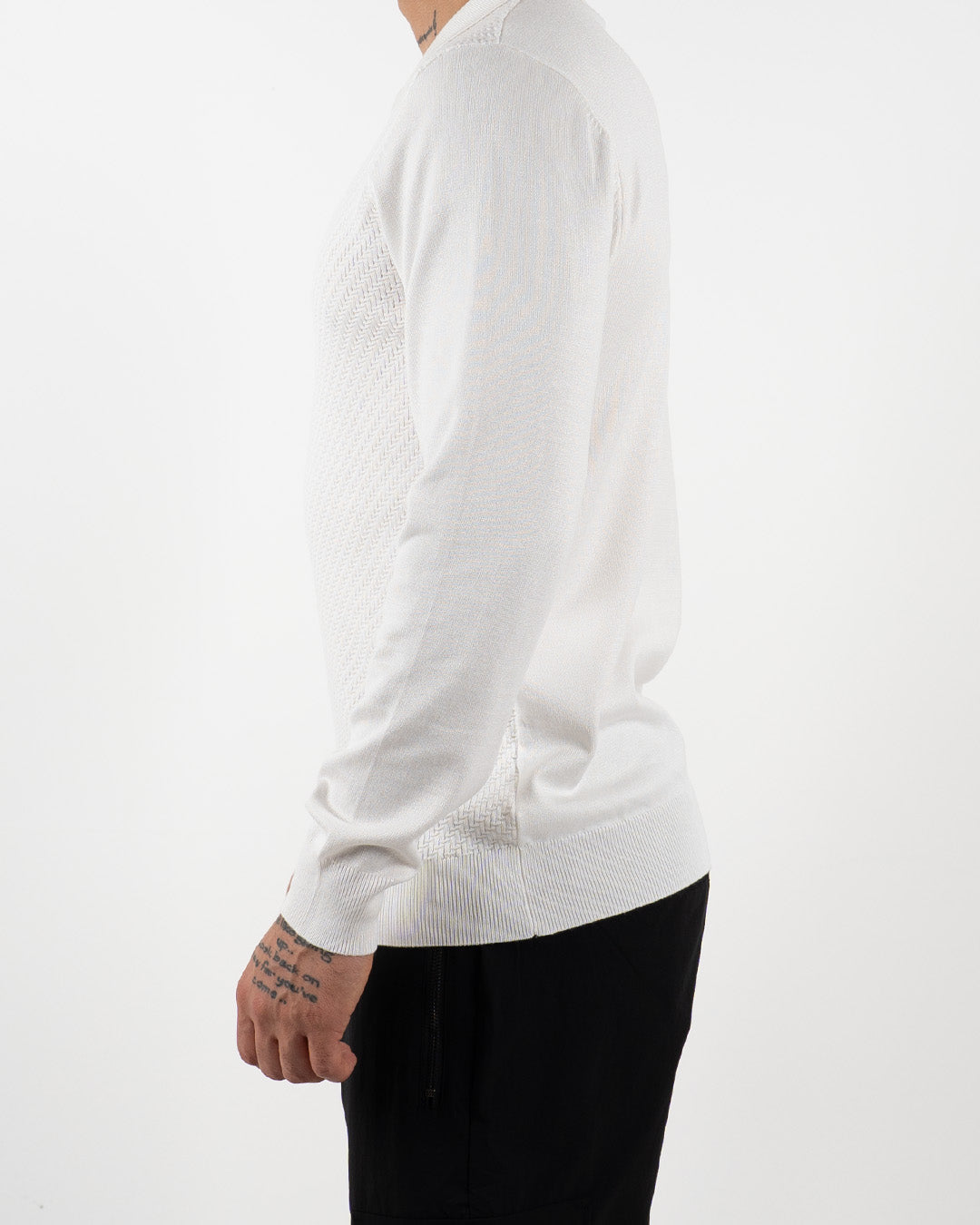 White Textured Quarter Zip Polo