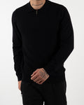 Black Textured Quarter Zip Polo