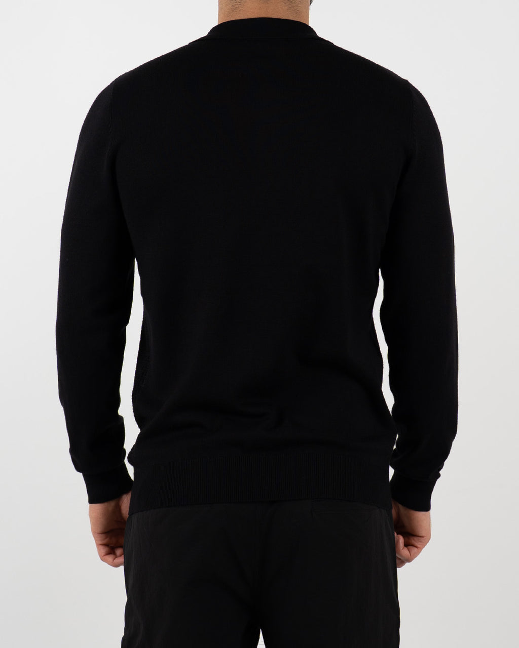 Black Textured Quarter Zip Polo