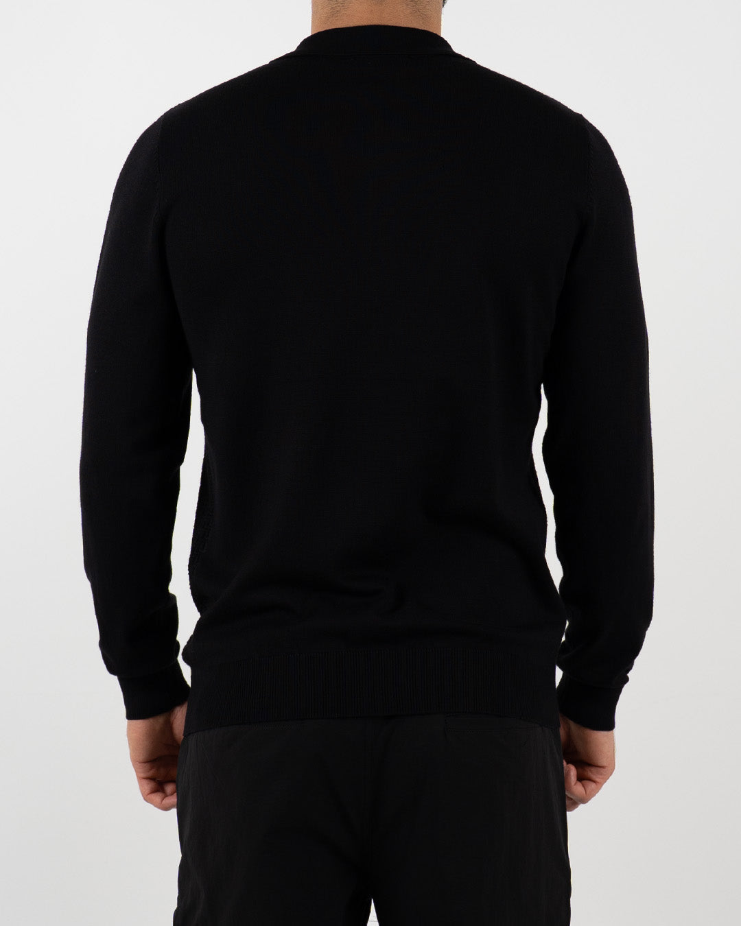 Black Textured Quarter Zip Polo