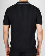 Black Contrast Trim Ribbed Polo Shirt