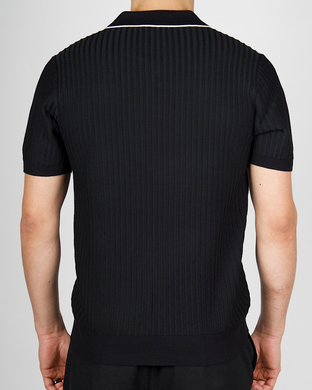 Black Contrast Trim Ribbed Polo Shirt