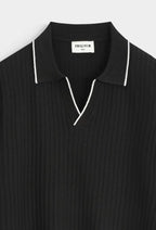 Black Contrast Trim Ribbed Polo Shirt