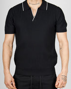 Black Contrast Trim Ribbed Polo Shirt