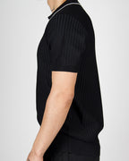 Black Contrast Trim Ribbed Polo Shirt