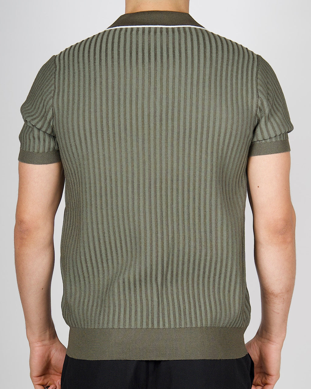 Green Contrast Trim Ribbed Polo Shirt