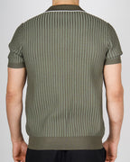 Green Contrast Trim Ribbed Polo Shirt