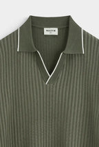 Green Contrast Trim Ribbed Polo Shirt