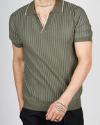 Green Contrast Trim Ribbed Polo Shirt