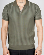 Green Contrast Trim Ribbed Polo Shirt