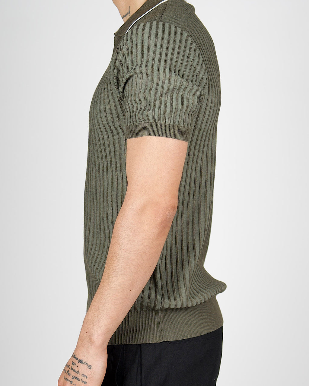 Green Contrast Trim Ribbed Polo Shirt