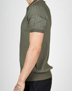 Green Contrast Trim Ribbed Polo Shirt