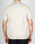 Beige Contrast Trim Ribbed Polo Shirt