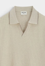 Beige Contrast Trim Ribbed Polo Shirt
