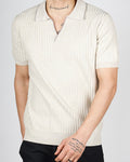 Beige Contrast Trim Ribbed Polo Shirt