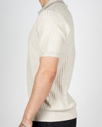 Beige Contrast Trim Ribbed Polo Shirt