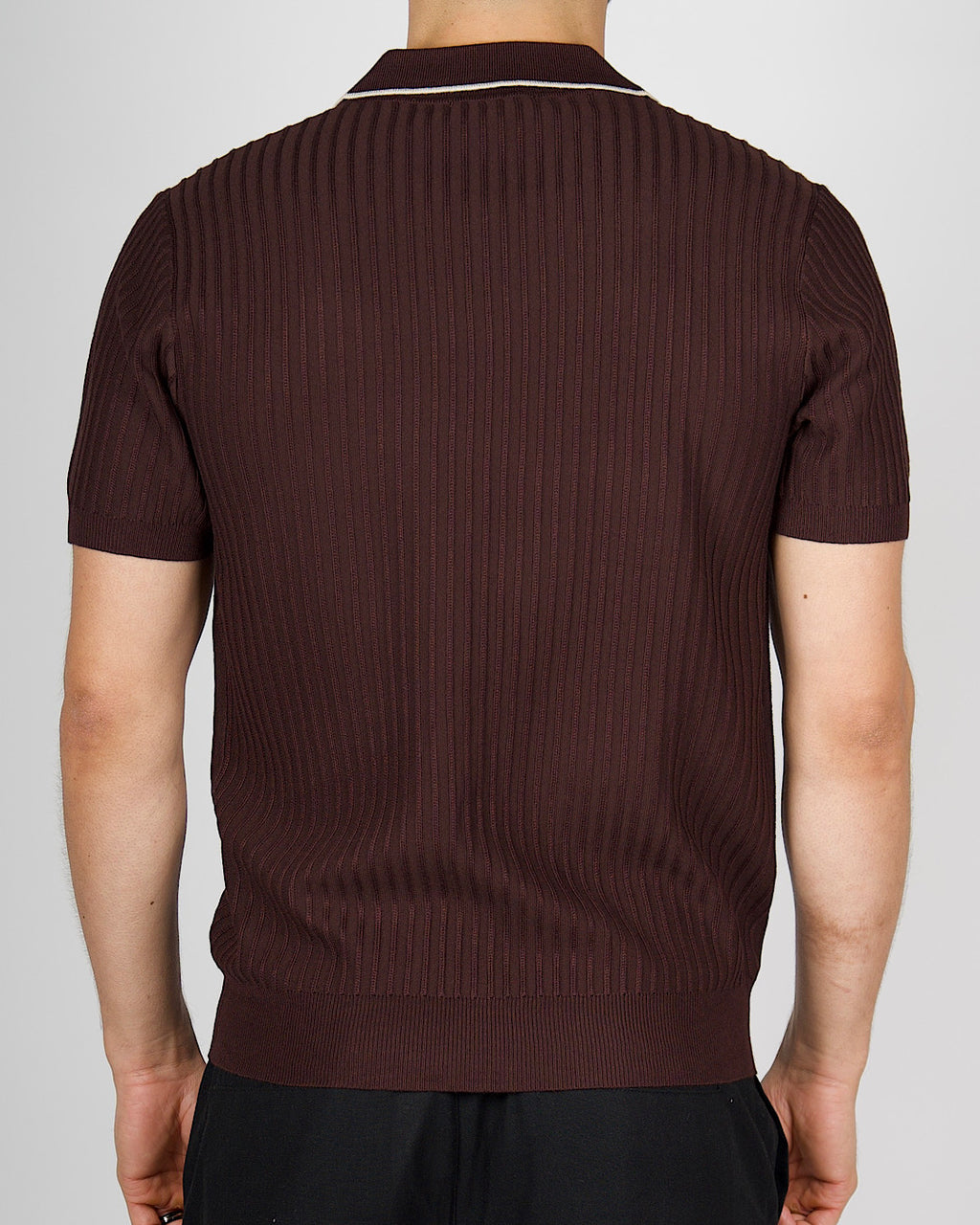 Brown Contrast Trim Ribbed Polo Shirt