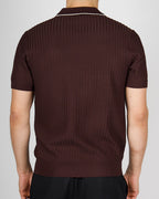 Brown Contrast Trim Ribbed Polo Shirt