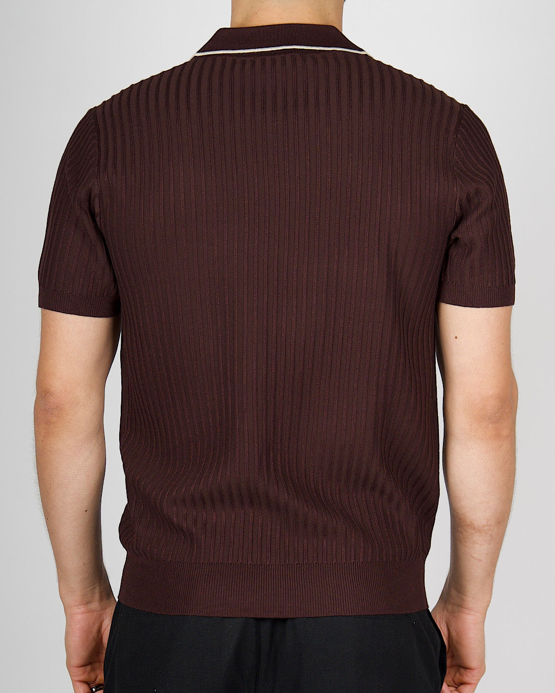 Brown Contrast Trim Ribbed Polo Shirt