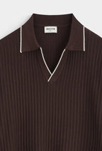 Brown Contrast Trim Ribbed Polo Shirt