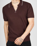 Brown Contrast Trim Ribbed Polo Shirt