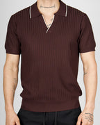 Brown Contrast Trim Ribbed Polo Shirt