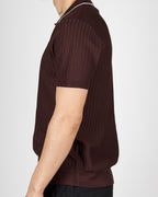 Brown Contrast Trim Ribbed Polo Shirt
