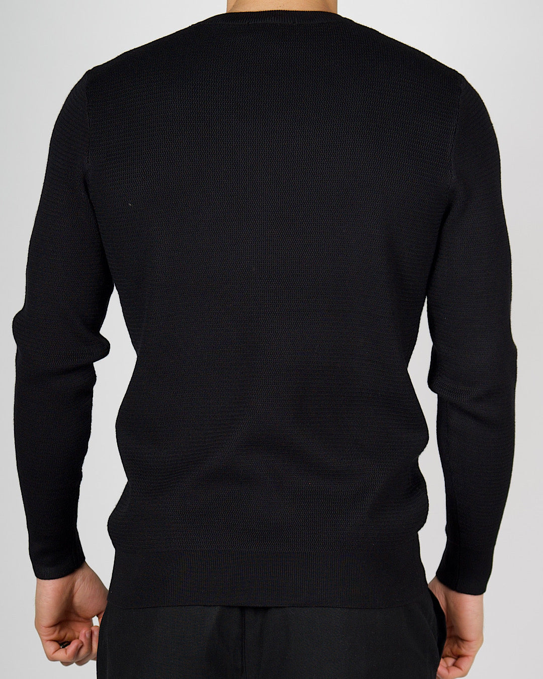 Black Textured Knit Crew Neck Sweatshirt