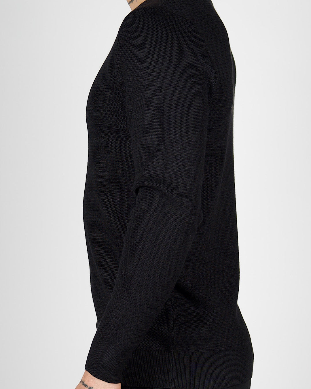 Black Textured Knit Crew Neck Sweatshirt