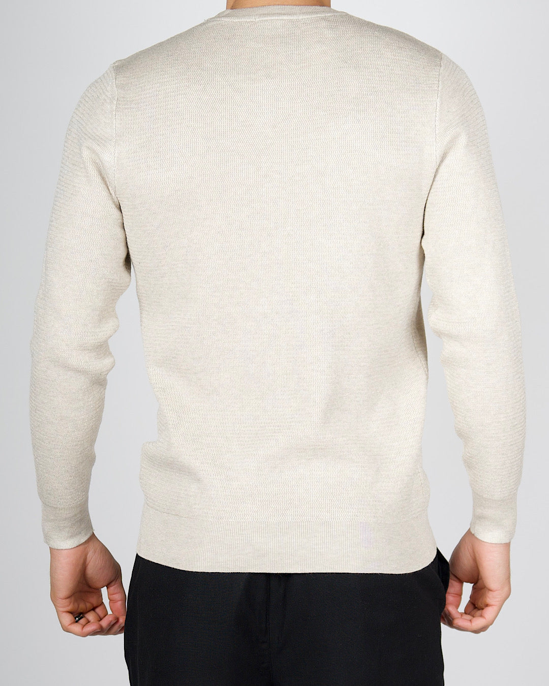 Beige Textured Knit Crew Neck Sweatshirt