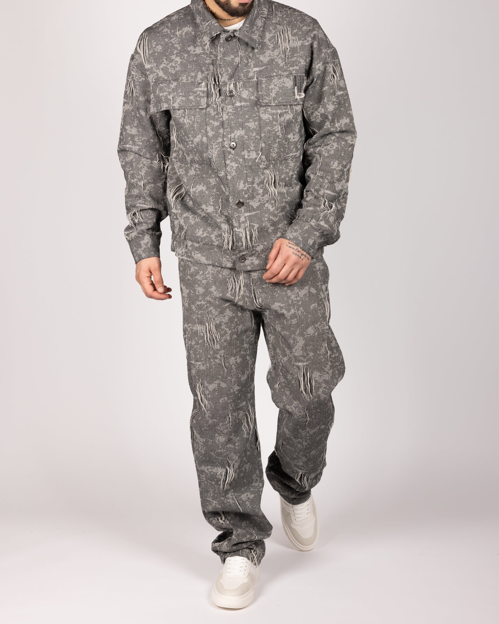 Distressed Urban Camo Jacket & Trouser Set
