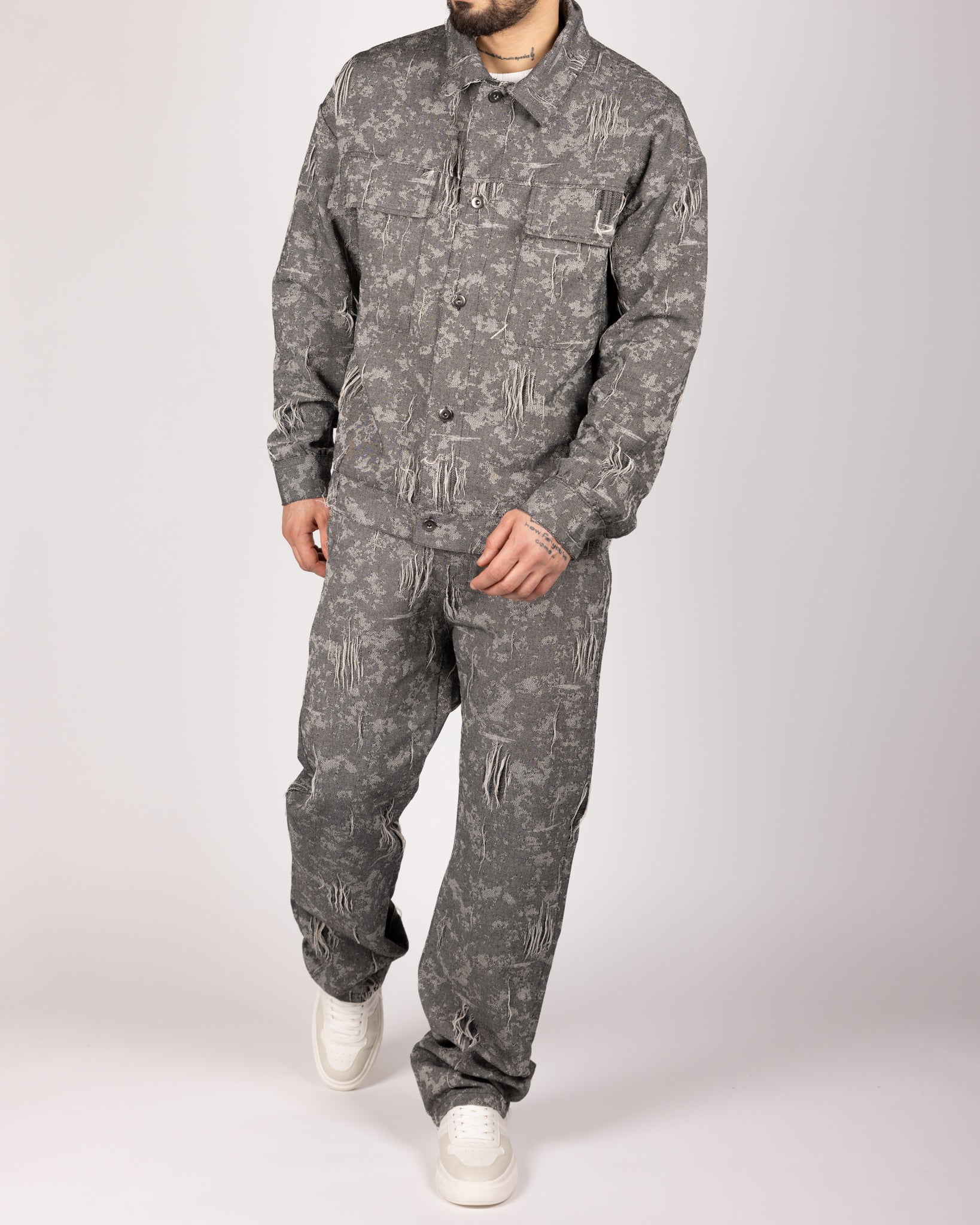 Distressed Urban Camo Jacket & Trouser Set