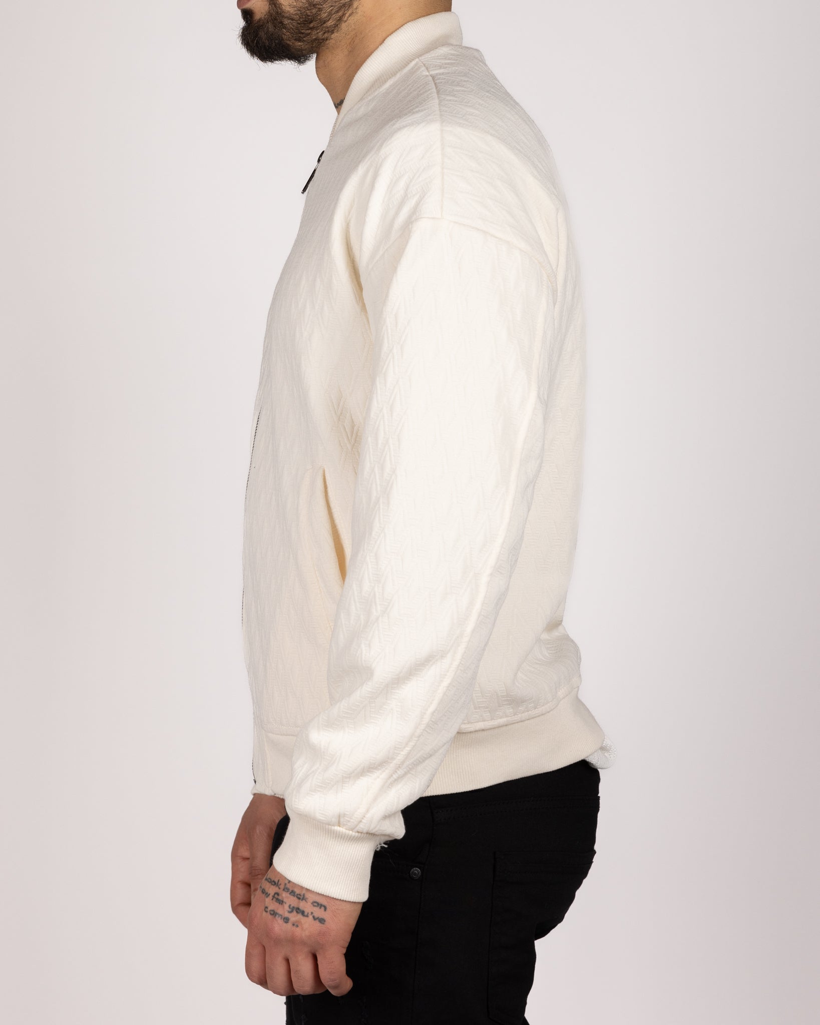 Diamond Pattern Bomber Jacket White