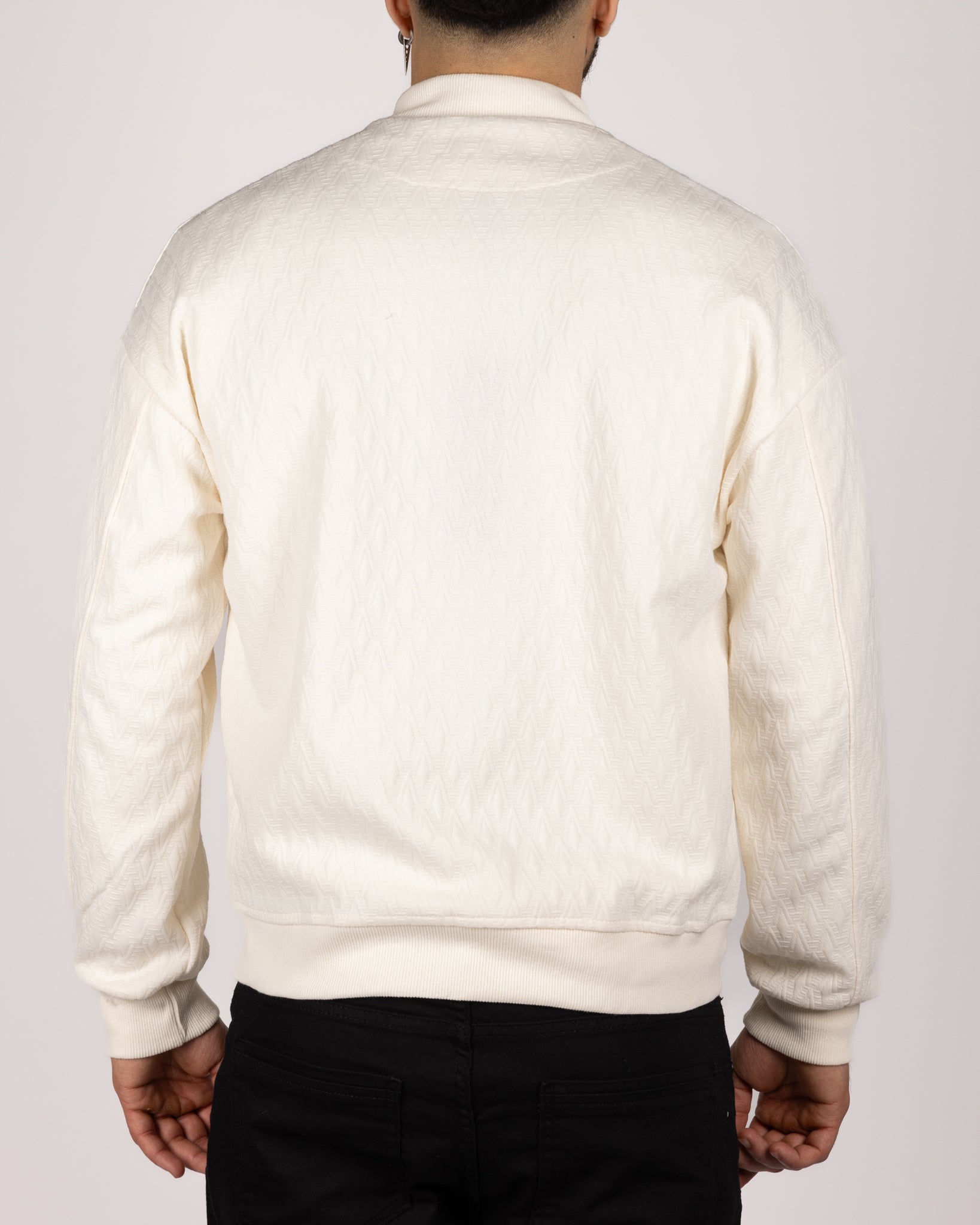 Diamond Pattern Bomber Jacket White