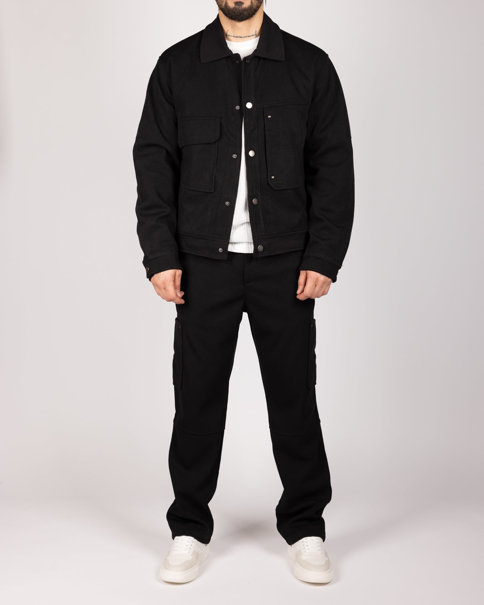 Utility Cargo Jacket & Trousers Set Black