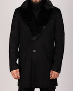 Single Breasted Overcoat With Removeable Fur Collar Black