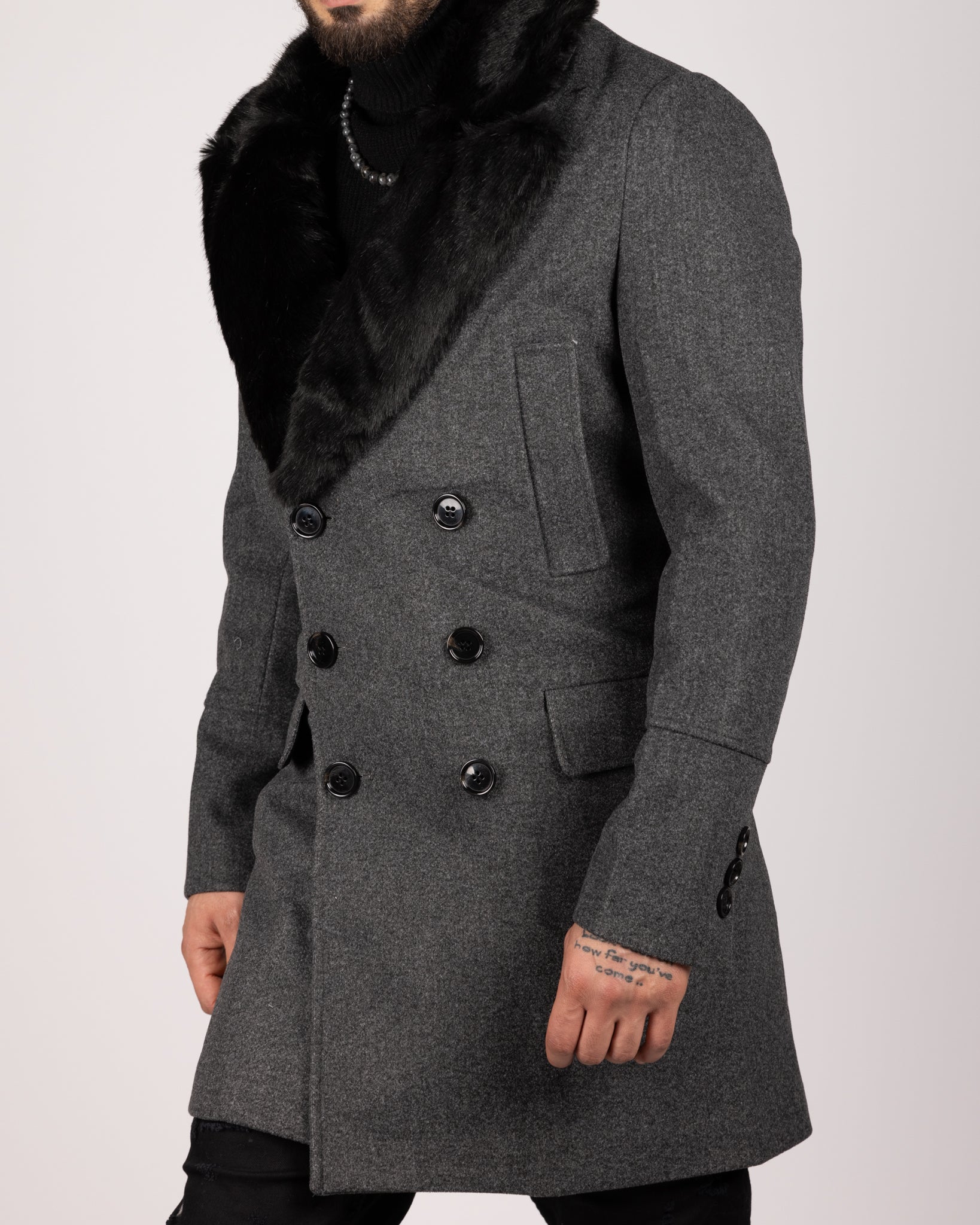 Double Breasted Overcoat with Removeable Fur Collar – Milano Couture
