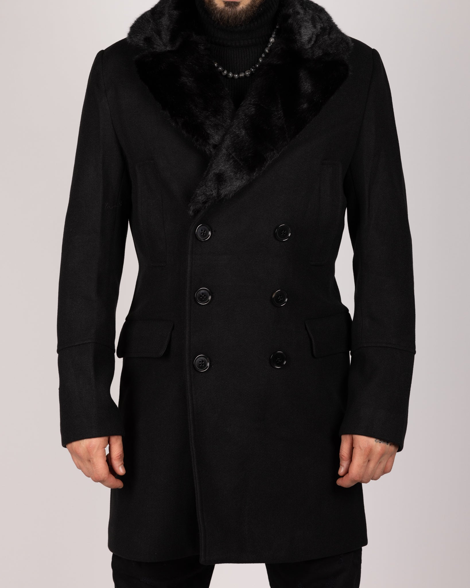Double Breasted Overcoat with Removeable Fur Collar