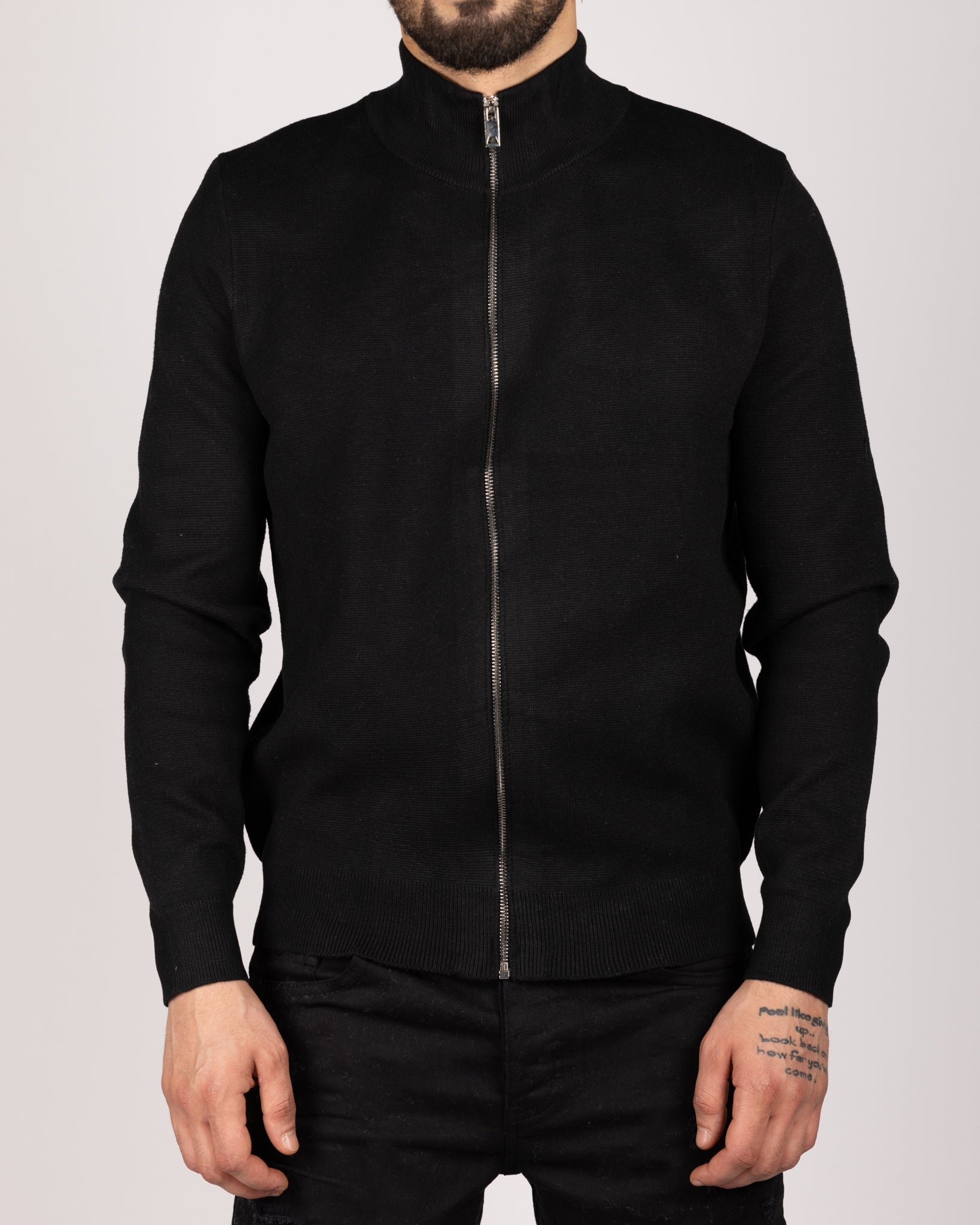 Casual Zip Up Sweater Black