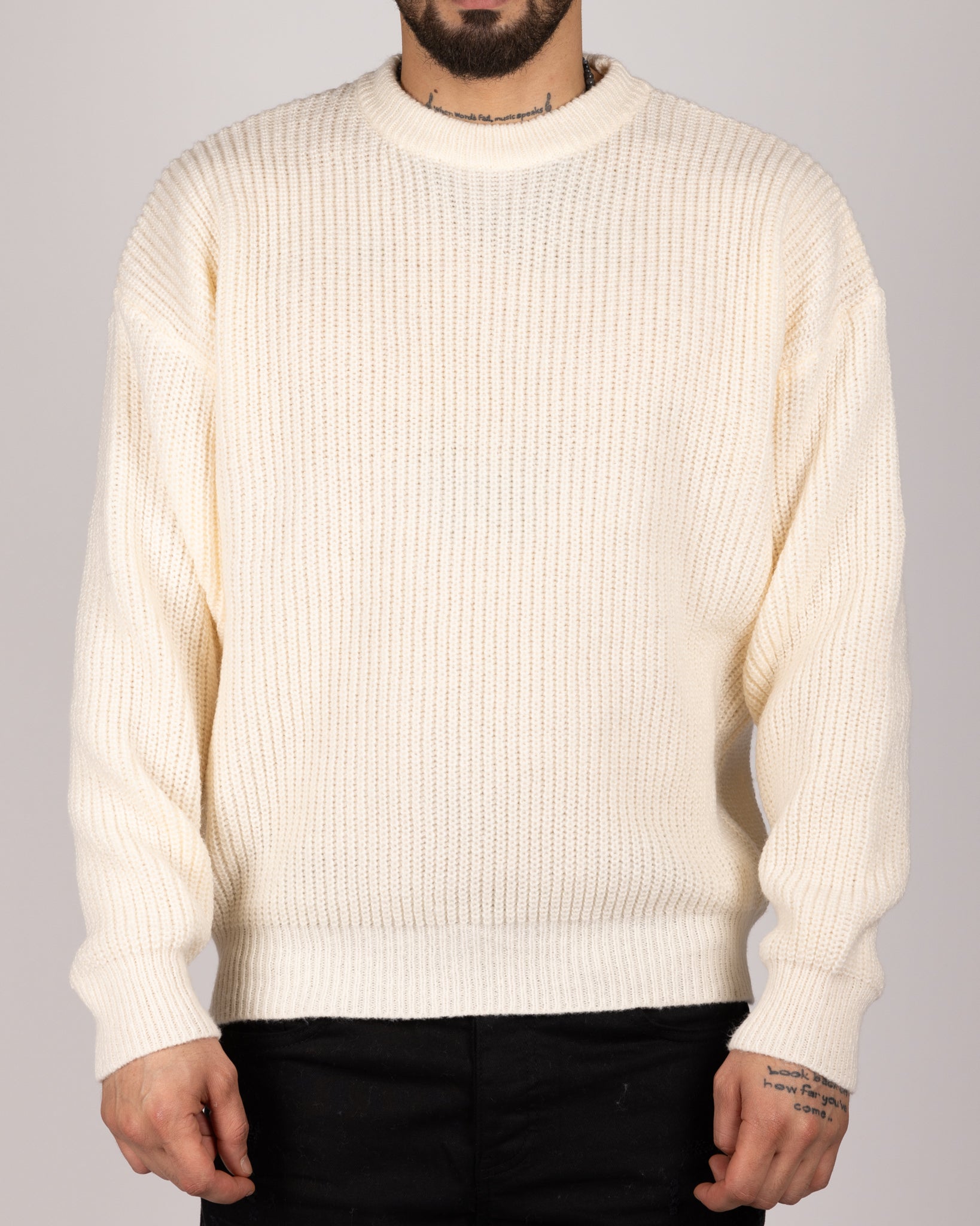 Ribbed Knit Crewneck Sweater White S White - Main Image