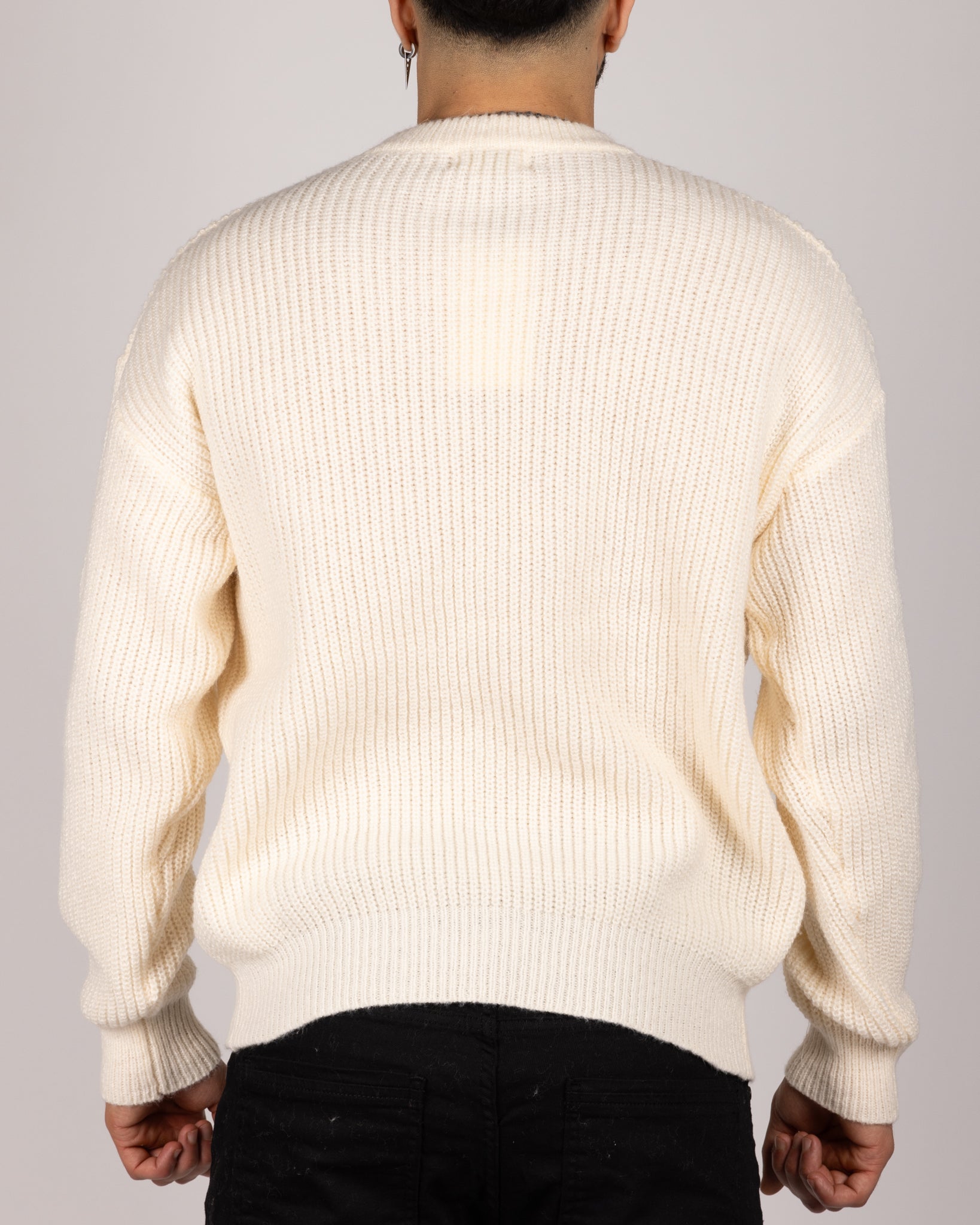 Ribbed Knit Crewneck Sweater White