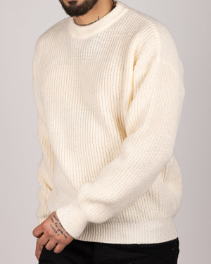 Ribbed Knit Crewneck Sweater White