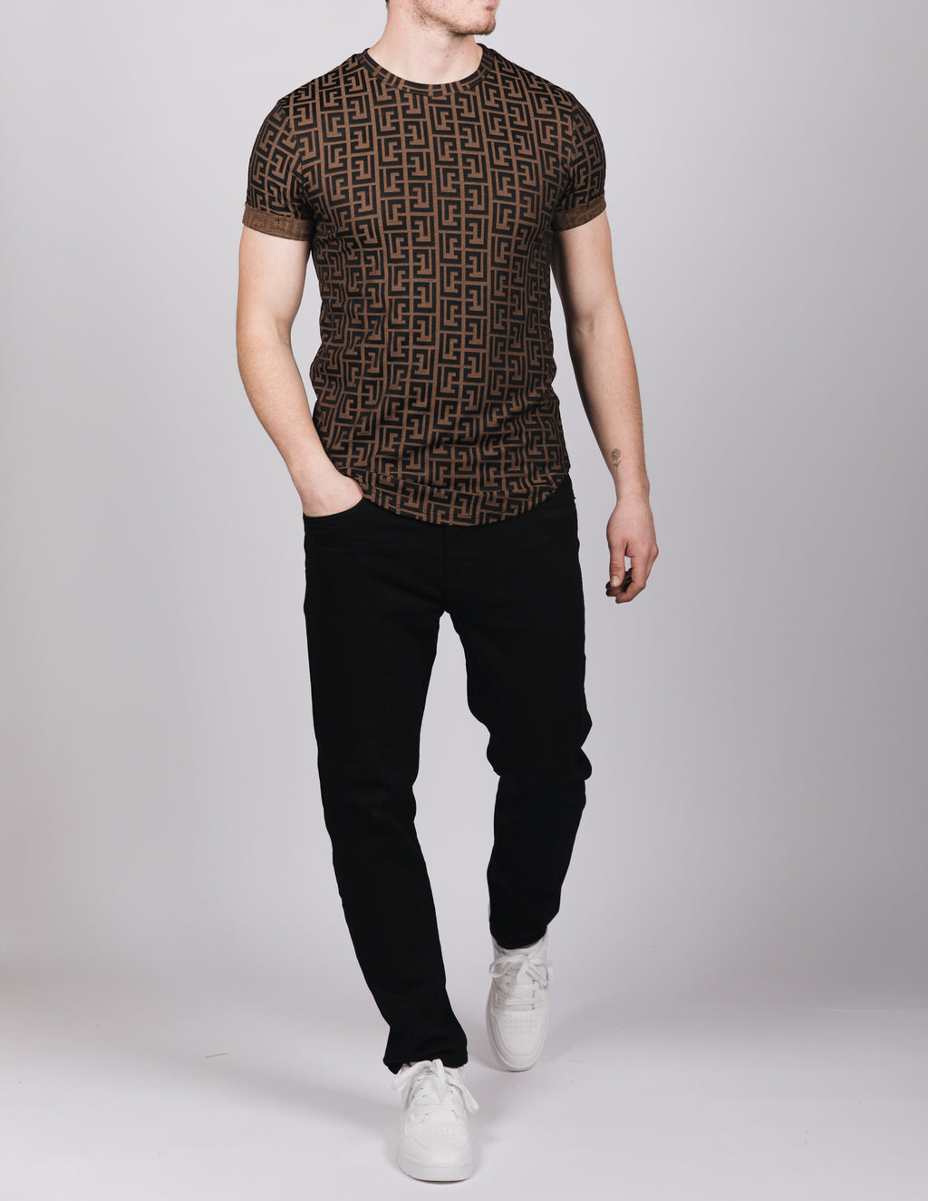 Muscle Fit Brown Maze T-Shirt