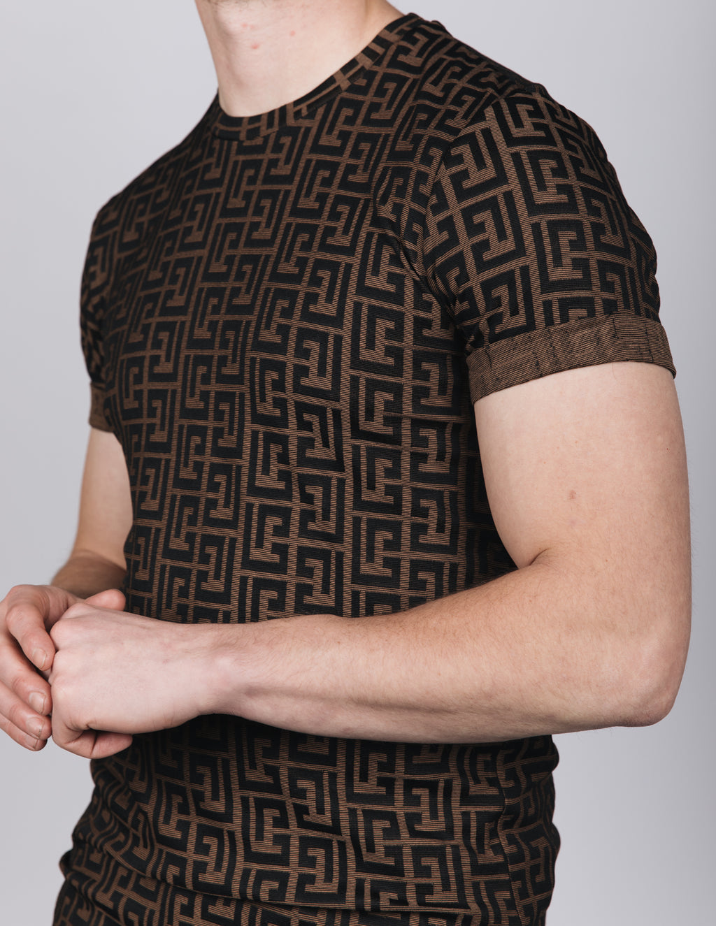Muscle Fit Brown Maze T-Shirt