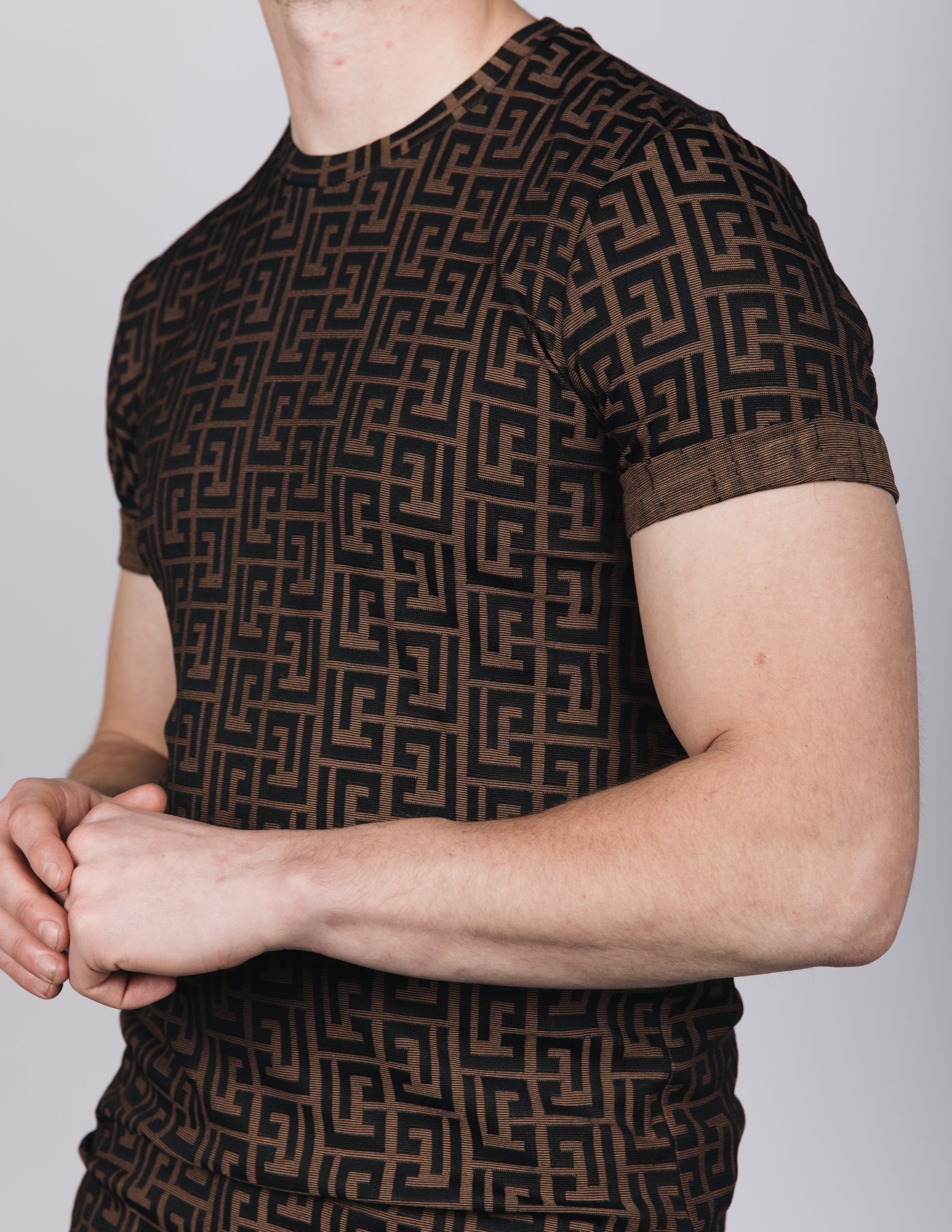 Muscle Fit Brown Maze T-Shirt