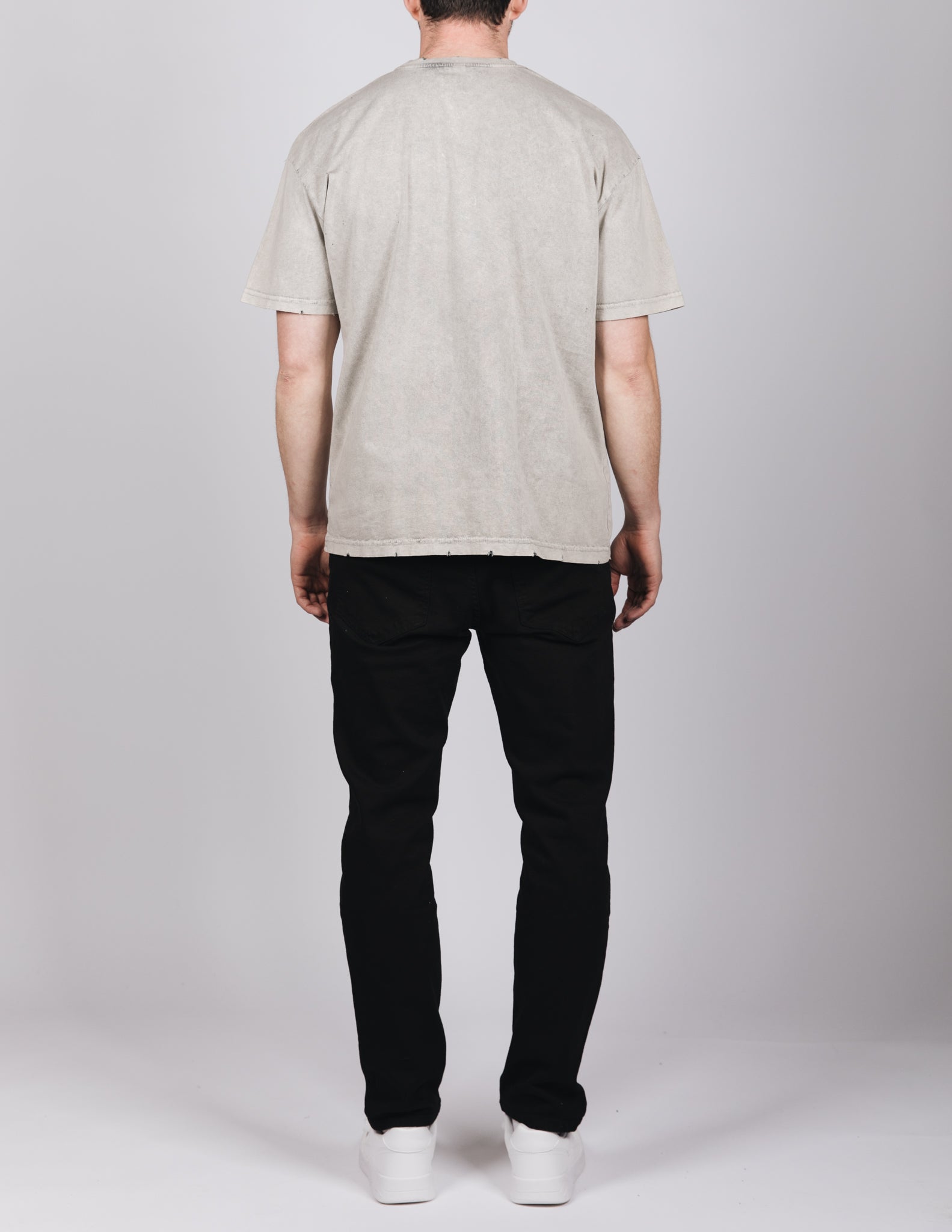 Grey Rip Detail Acid Wash T-Shirt