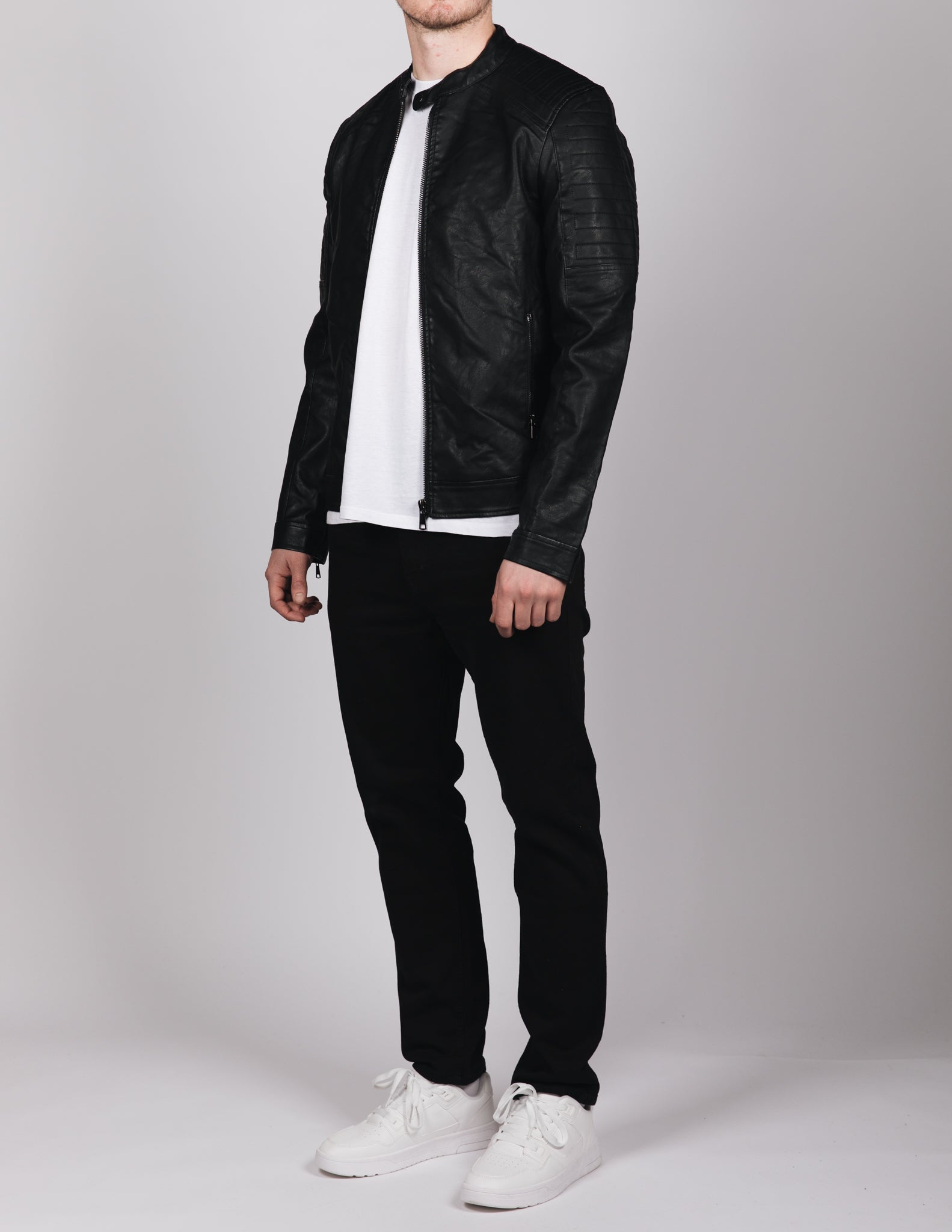 Black PU Leather Biker Jacket