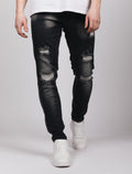 Black Washed Multi Rip Jeans