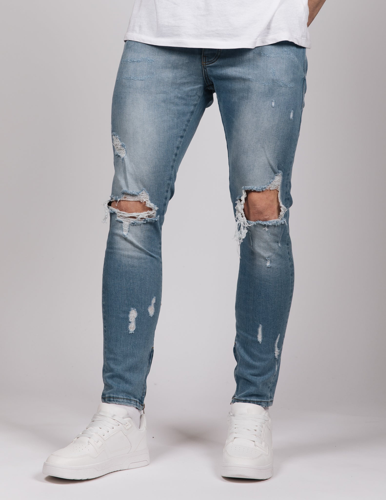 Blue 2Y Distressed Zip Hem Jeans