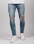 Blue Distressed Zip Hem Jeans